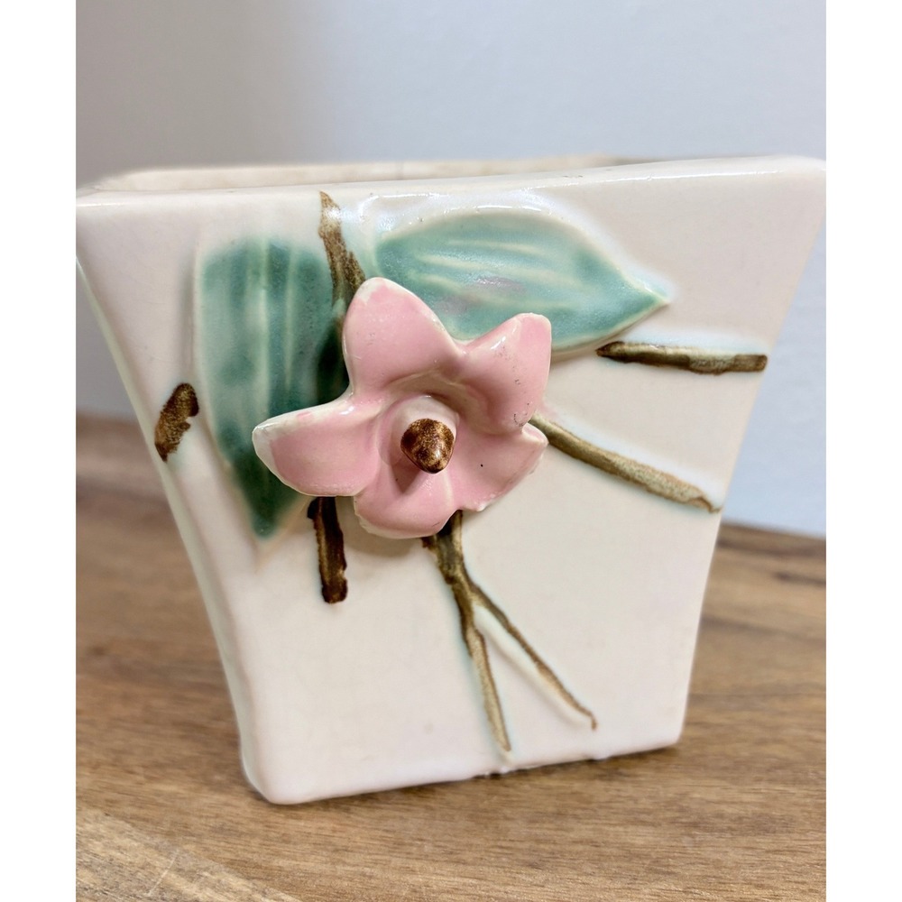 Vintage 1946 McCoy Blossom Time Square Planter Pink Dogwood Pottery